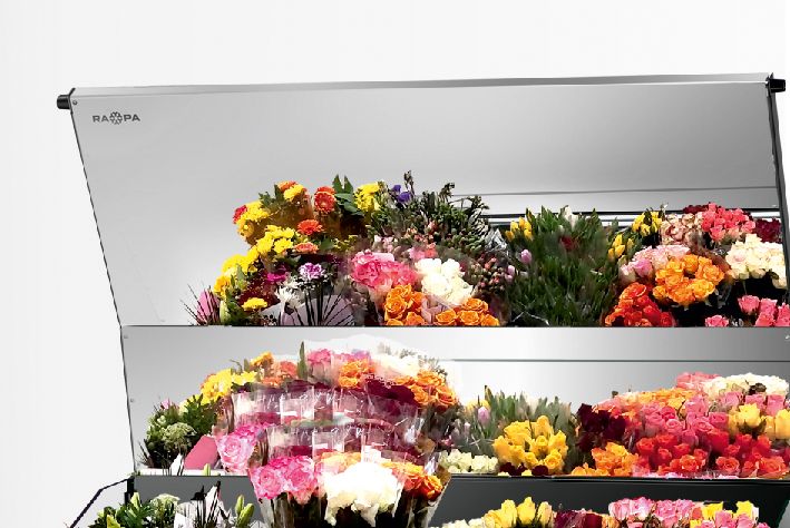 stainless steel cover "super mirror" in refrigerated flower counter 